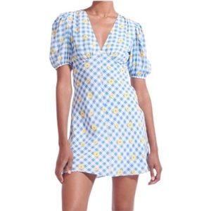 STAUD Blue and White Checkered Mini Dress